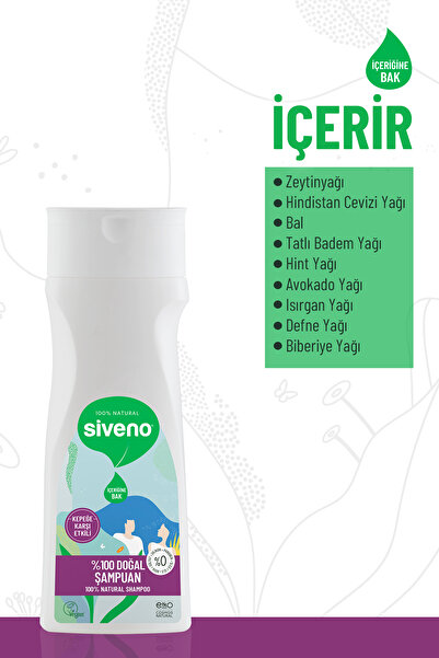 Siveno %100 Doğal Kepeğe Karşı Etkili Şampuan Yağlı Saçlar Çay Ağacı Keklik Üzümü Vegan 300 ml X 2 Adet
