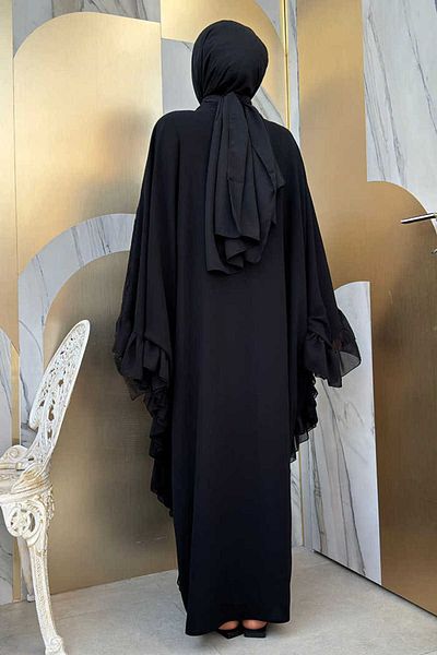 Bym Fashion Δαντελένιο φόρεμα Chiffon Ruffle Look 3864 Μαύρο
