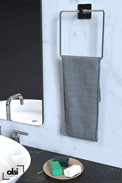 ALSİ HOME Kare Yapışkanlı Gümüş Kare Havluluk Banyo Havlu Kare Pratik Askılık