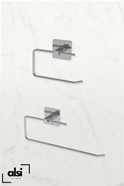 ALSİ HOME Yapışkanlı Gümüş Wc Kağıtlık Ve Rulo Havluluk - 2'li Set