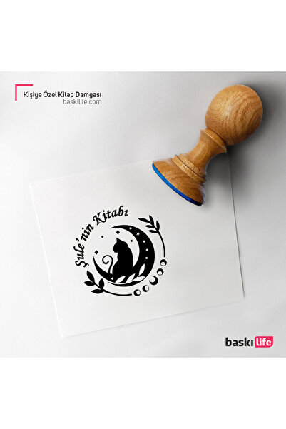Baskı Life Kedi Kişiye Özel Kitap Damgası Kitap Mührü Kaşe Kitap Mühür Özel D...