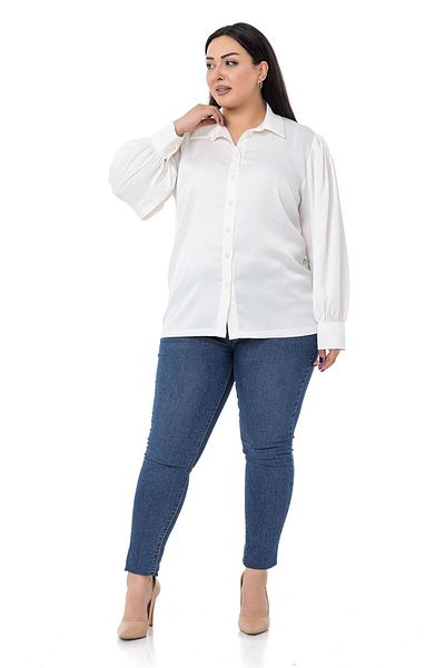 DISENTIS MODEST Plus Size Satin White Shirt with Cuff and Sleeve Top