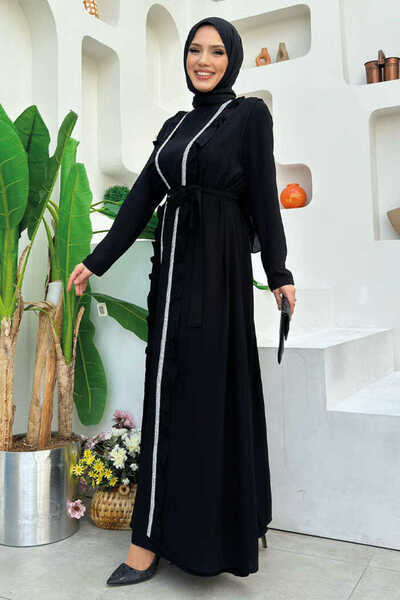 Bym Fashion Long Frilly Vest Dress Suit 8489 Black