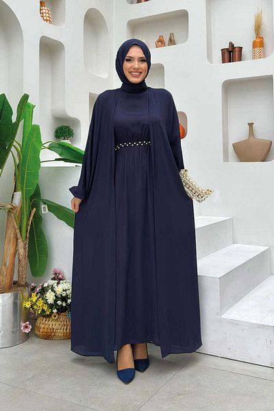 Bym Fashion Φόρεμα με κοσμήματα στη μέση Abaya Suit 8490 Navy Blue