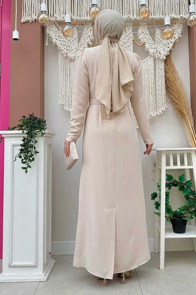 Bym Fashion 3870 κρεπ φόρεμα δαντέλα με πέτρες Πέτρα