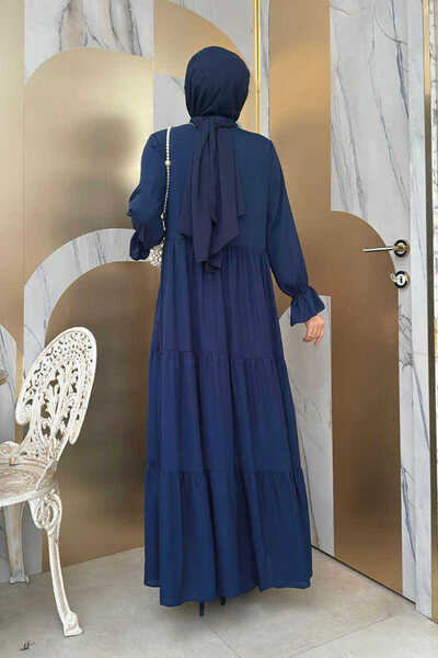 Bym Fashion Elastic Sleeve Floor Look Dress Suit 3859 Navy Blue