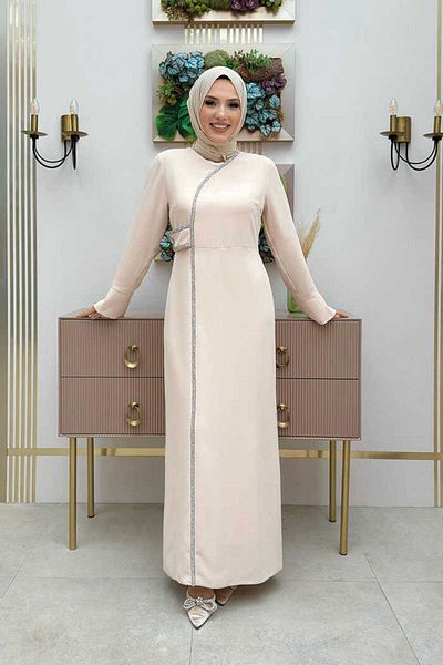 Bym Fashion Ärmelmanschetten Schlitz Stein Detail Kleid Stein