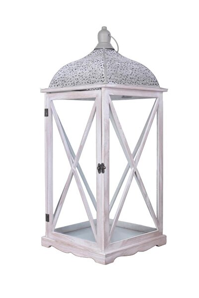 EVİMTATLIEVİM Metal Çatılı Büyük Boy Ahşap Mumluk Fener Aspendos 60cm