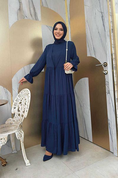 Bym Fashion Φόρεμα με ελαστικό μανίκι στο πάτωμα look 3859 Navy Blue