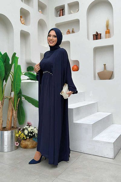 Bym Fashion Φόρεμα με κοσμήματα στη μέση Abaya Suit 8490 Navy Blue
