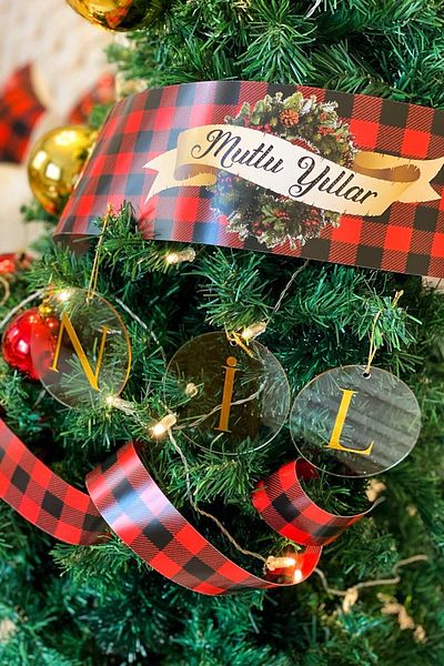 YENİ HEDİYELİK DÜNYAM Letter Y Transparent Plexiglass Letter Christmas Pine Tree Ornament Car Rearview Mirror Ornament