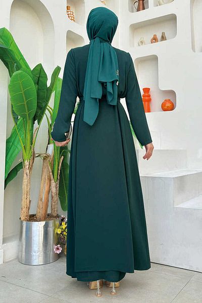 Bym Fashion Σετ Φόρεμα Μακρύ Φριλί Γιλέκο 8489 Emerald