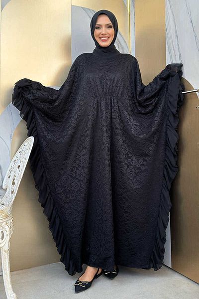 Bym Fashion Δαντελένιο φόρεμα Chiffon Ruffle Look 3864 Μαύρο