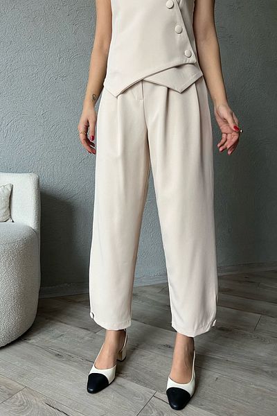 Seda Yalçın Atelier Beige Button Detailed Vest and Trousers Set