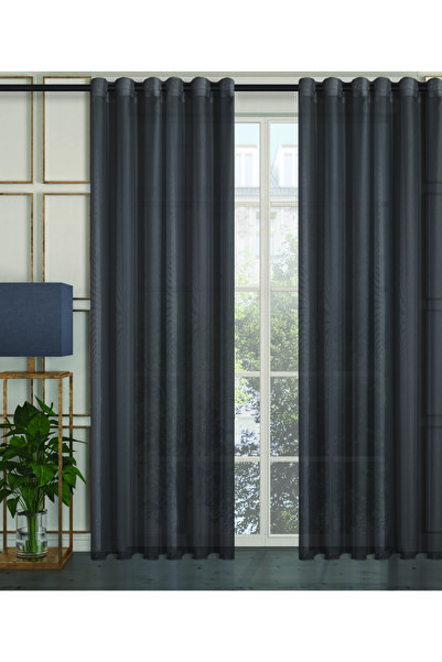 De'Vor Antrasit Tül Perde Kuşgözlü Dikim Rustik için Uygun
