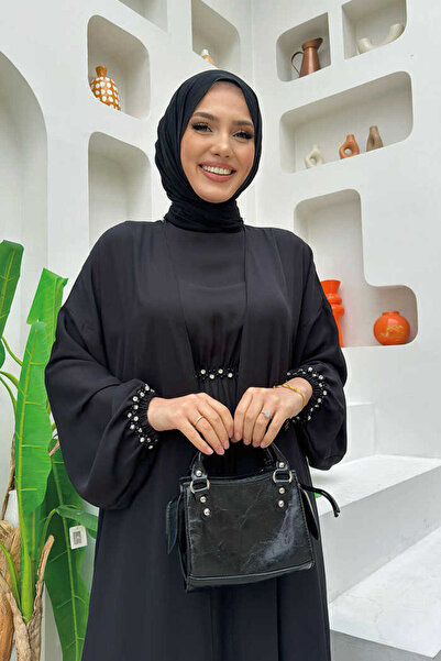 Bym Fashion Waist Ankle Parts Jewelled Dress Abaya Suit 8490 Black