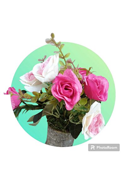 Cennet Home Kütük saksıda Yaban gülü hediyelik masaüstü doğal görünümlü yapay çiçek