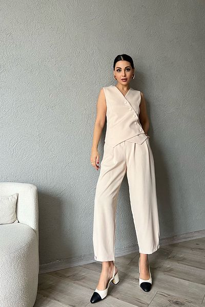 Seda Yalçın Atelier Beige Button Detailed Vest and Trousers Set