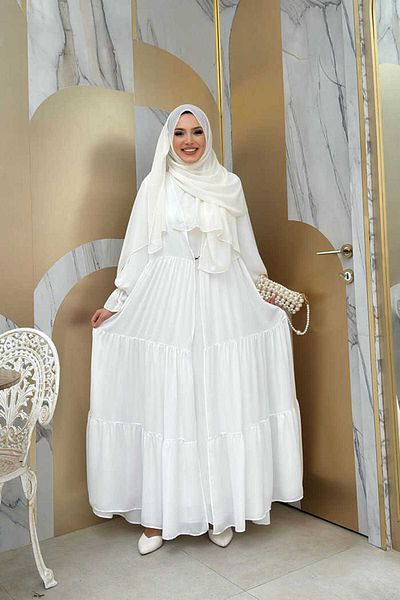 Bym Fashion Elastic Sleeve Floor Look Lamp Dress Set 3859 Ecru