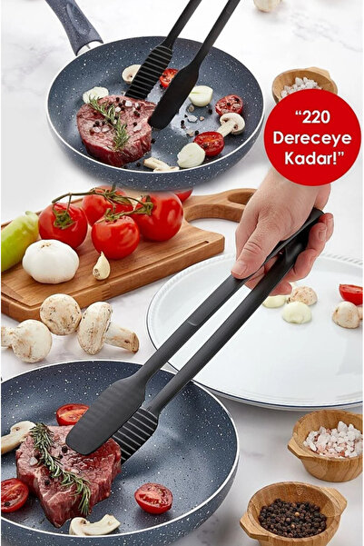 AYGÖREN HOME Gnarp Tarz Servis Ve Izgara Maşası Yanmaz Yapışmaz Silikon Maşa Kaymaz Barbekü Maşası