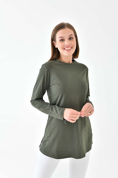 mirach Classy Basic Women's Tunic - Khaki Hijab Tunic Crew Neck Tunic Fit Relax Crew Neck Long Blouse