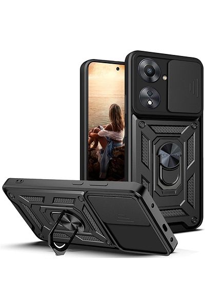 m.tk moveteck حافظة لهاتف Xiaomi Redmi 13c مع غطاء حماية للكاميرا وحلقة دوارة قابلة للانزلاق وغطاء انزلاقي للدبابات العسكرية