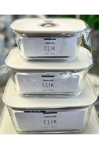 NEOFLAM Fika Clik Rectangular Storage Container Beige 3 Piece Set
