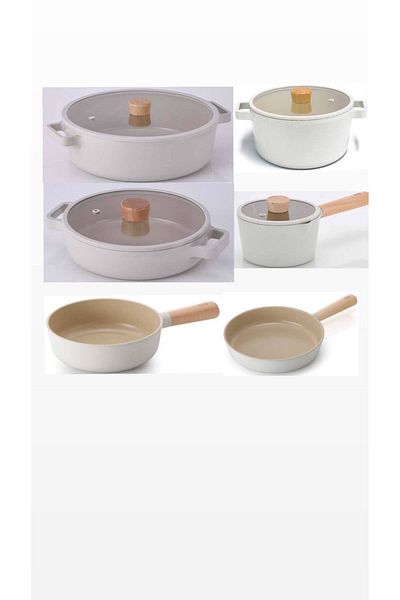 NEOFLAM Fika Beige 10 Piece Induction Cast Iron Pan Milk Pot Cookware Set
