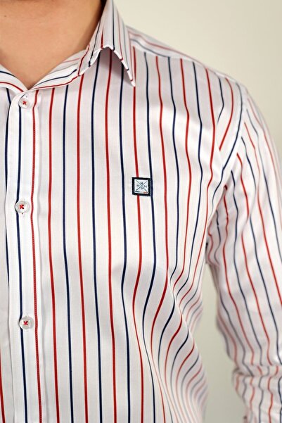 MD1974 Striped Cotton Satin Slim Fit Shirt