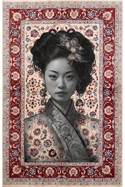 Rugs Modern Halı Farah Serisi Tasarım Küpeli Kadın Silüeti Vintage Arka Plan ...