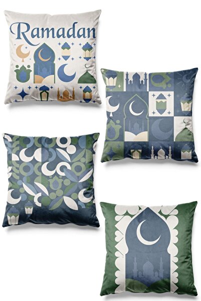 Pilloveland مجموعة من 4 أغطية وسائد منقوشة باللون الأخضر الرمضاني مطبوعة على ...