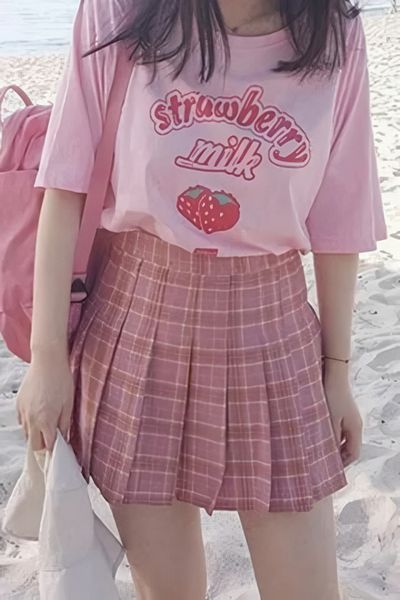 FANBOX SHOP Pink Unisex Strawberry Milk T-Shirt