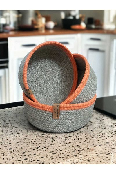 home decors by özlem 3-Piece Wicker Basket Set Organizer Organizer Decoration Gift Handmade Living Room Kitchen