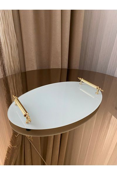Housess صينية تزيين قارب زجاجية بيضاء بمقبض من Dream