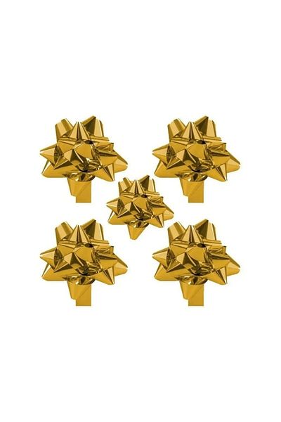 Ambalaj Evi Gold Metallic Adhesive Bow Star Ornament Package Ornament 100 Pieces