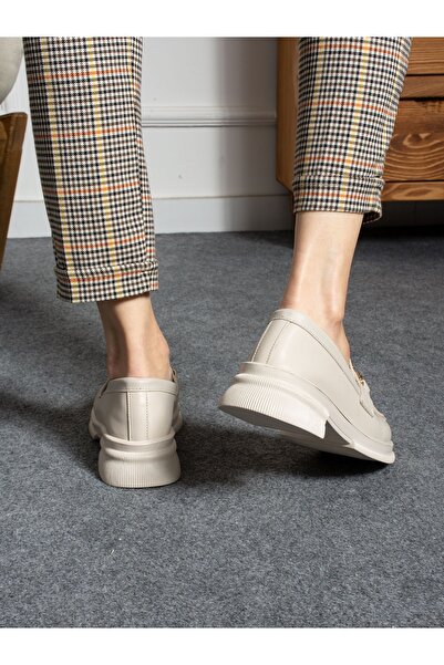 Alemdar Shoes Krem Toka Detay Kadın Loafer