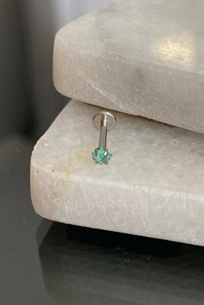 Jaida Moda Unisex Gümüş Cerrahi Çelik Yıldız Su Yeşili Taşlı Tragus Labret He...