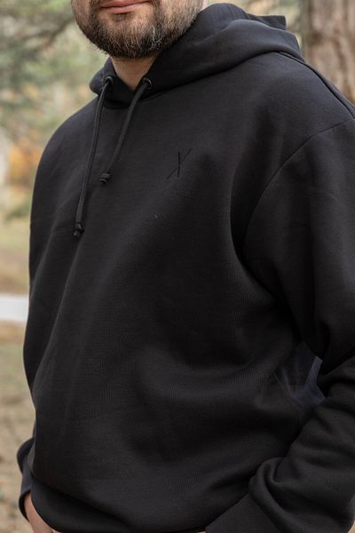 minimal X design Hanorac negru cu glugă - țesătură groasă de mare greutate
