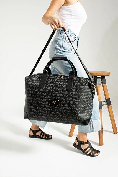 Fiyaka MİAMİ POLO 1203E WRITED BLACK Geantă mare de mână și valiză Geantă de vacanță de călătorie