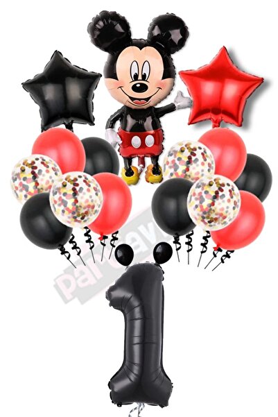 PARTİAVM Siyah Rakam Balonlu Mickey Mouse Balon Seti Mini Fare Temalı