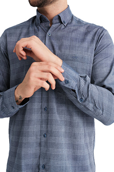 Varetta Cămașă din bumbac cu nasturi, cu buzunare, în carouri albastre