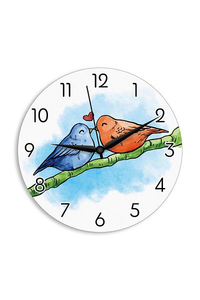 CajuArt Birds in Love on a Branch Lover Themed Wooden Wall Clock Gift