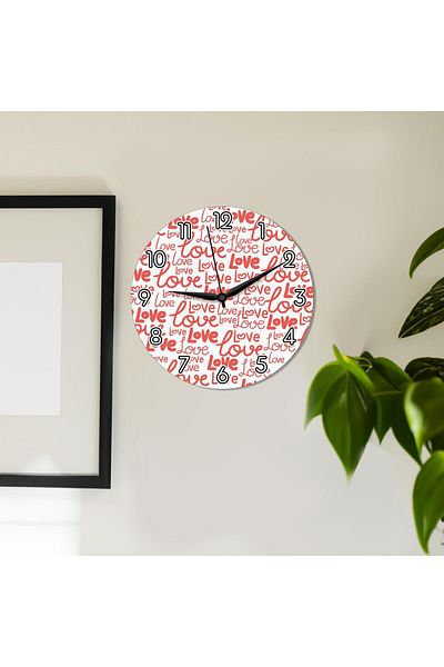 CajuArt Pink Love Written Valentine's Day Wooden Wall Clock Gift