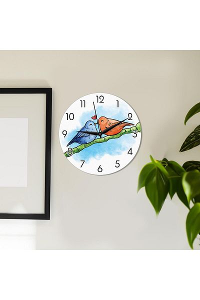 CajuArt Birds in Love on a Branch Lover Themed Wooden Wall Clock Gift