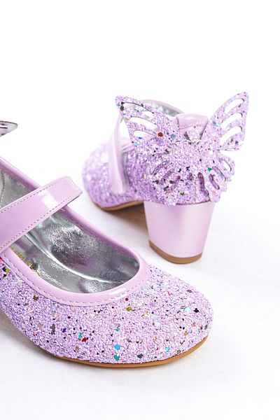 owwox club Butterfly; Lilac, 4 cm Classic Heeled Children's Shoes with Butterfly Accessories