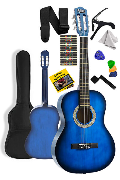 Midex Cg-36bl kaliteli 36" 3/4 Juniur Çocuk Gitarı 8-12 Yaş Arası Çanta Askı Capo Nota Sticker Pena Metod