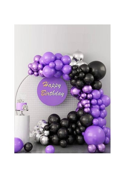 parti hediye sepeti Wednesday Birthday Concept - Black Purple Silver Balloon Chain Wednesday Party Set