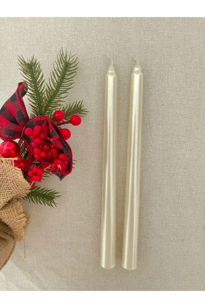 btm home 2'li Beyaz Kokulu Şamdan Mum Seti - Sedefli