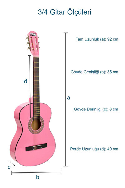 Midex Cg-36pk kaliteli 36" 3/4 Juniur Çocuk Gitarı 8-12 Yaş Arası Çanta Askı Capo Nota Sticker Pena Metod