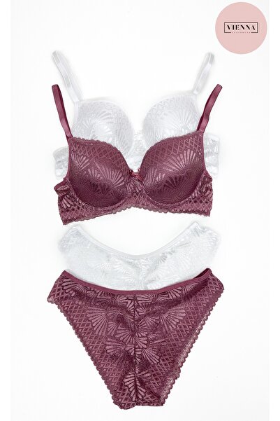 Vienna Underwear طقم حمالة صدر نسائية غير مبطنة من الدانتيل مكونة من قطعتين -...